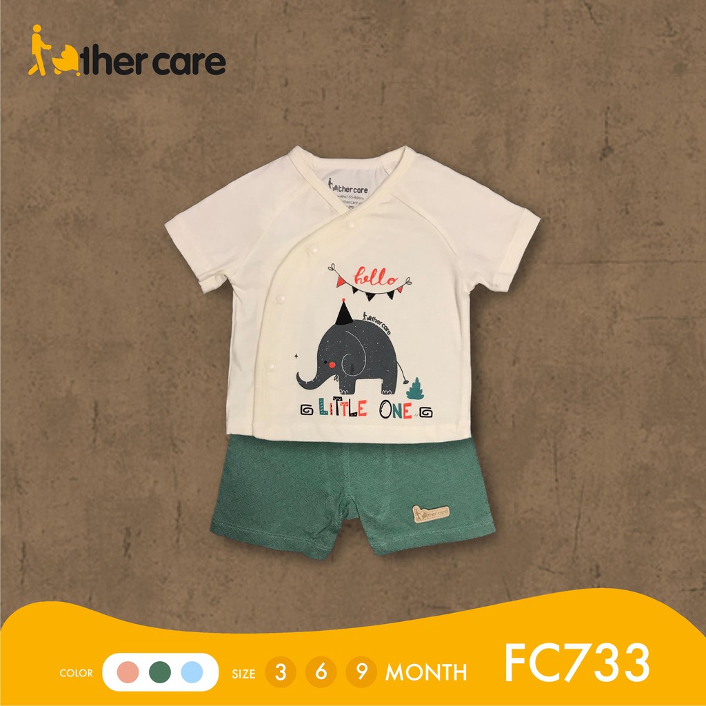 Bộ Quần Áo sơ sinh Cộc Tay FatherCare Cài lệch in hình Voi Little One FC733