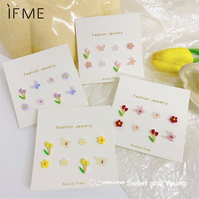 Set 4 cặp khuyên tai IF ME mặt hoa/ bướm thời trang cho nữ