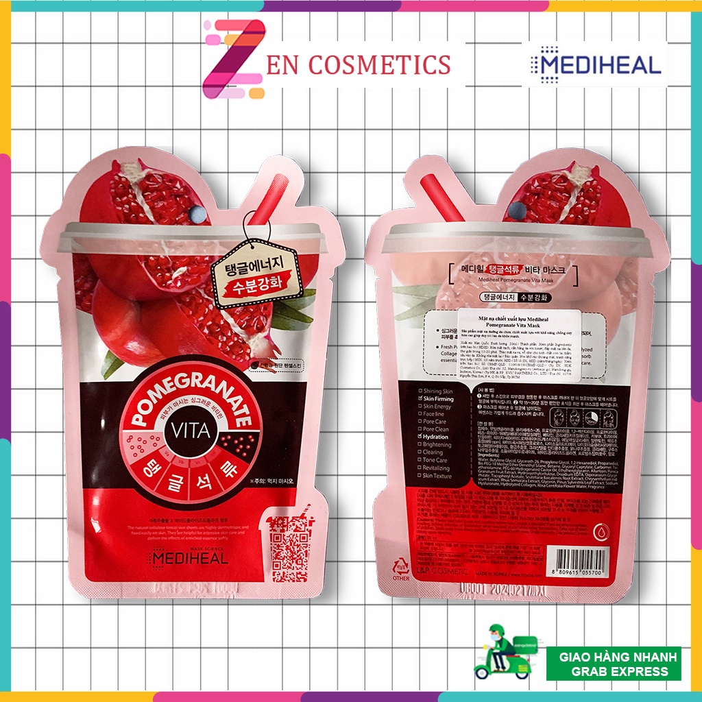 Mặt nạ tinh chất lựu giữ ẩm và tăng độ đàn hồi cho da Mediheal Pomegranate Vita mask 25ml