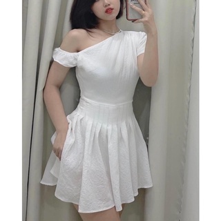 Đầm lệch vai xếp ly eo ( có bigsize )