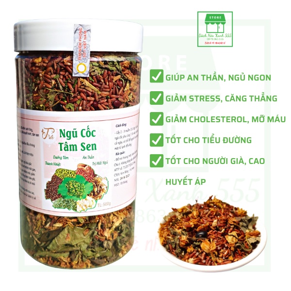 Trà Ngũ Cốc Tâm Sen Hộp 500g,  Mát Gan Thanh Nhiệt Cơ Thể Ngủ Ngon Dữ Dáng