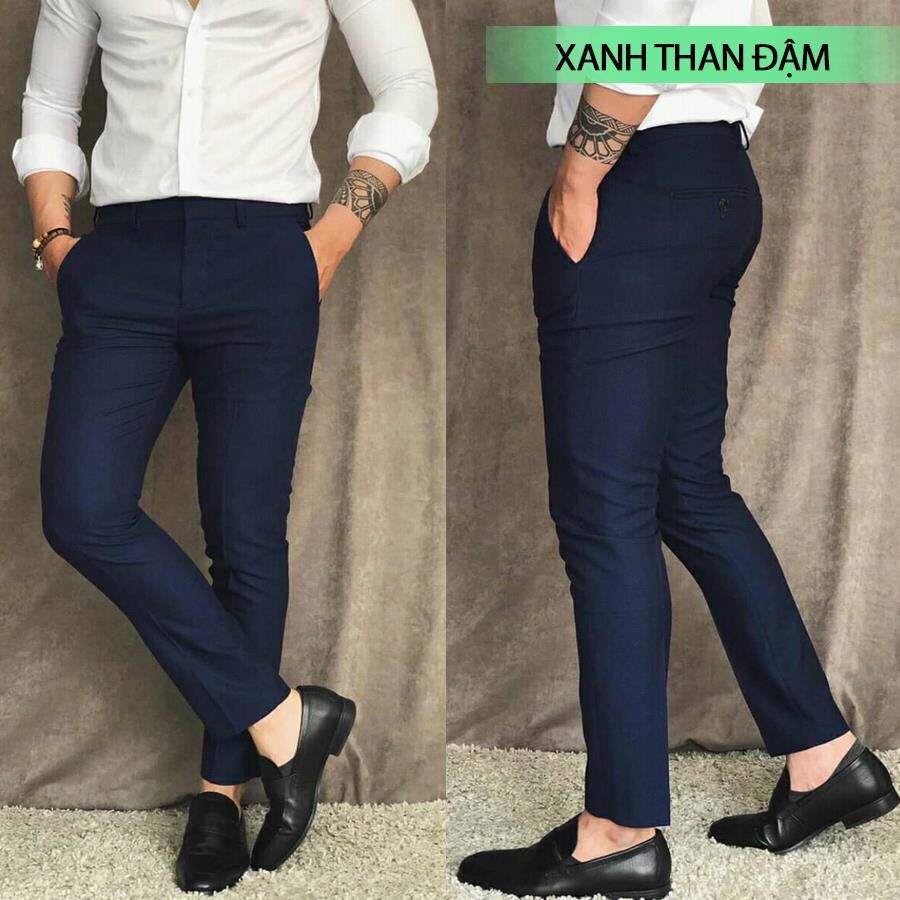 Quần Âu Nam MÀU XANH THAN Đẹp Kiểu Dáng Ôm Body Hàn Quốc Vải Mịn Co Dãn Chống Nhăn Không Bai Màu