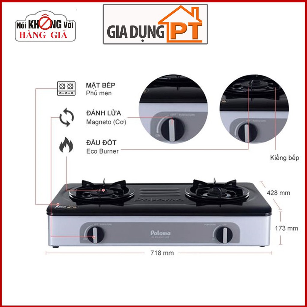 Bếp gas dương để bàn Paloma PA-V72ES, sản xuất tại Việt Nam, mặt bếp tráng men cao cấp, đầu đốt ECO tiết kiệm ga