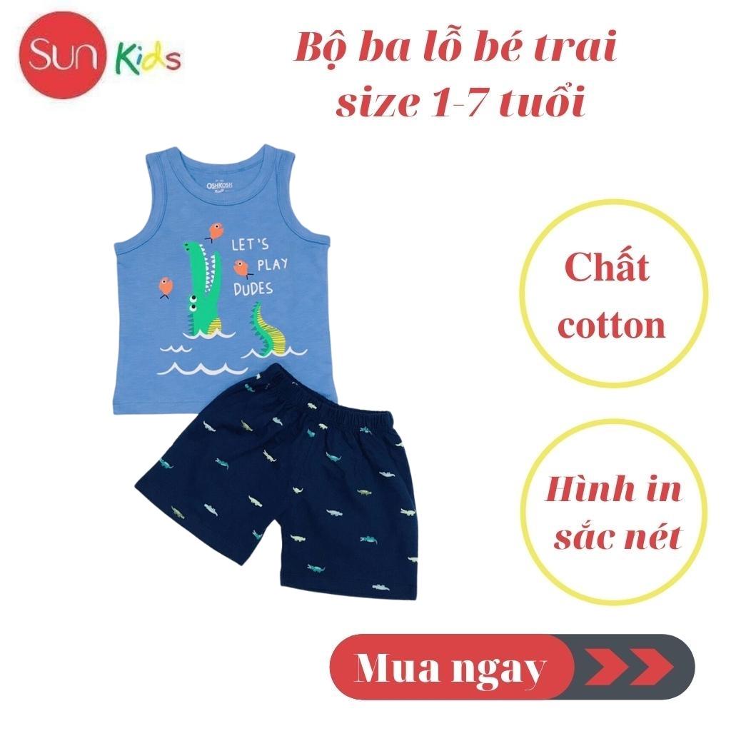 Đồ bộ bé trai, bộ ba lỗ cho bé chất thun cotton, nhiều màu, size 1-7 tuổi - SUNKIDS