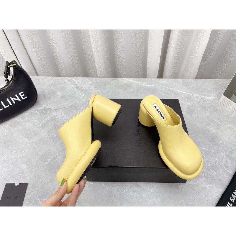 Giày sục cao gót mũi vuông thương hiệu Jil Sander da thật cao cấp nhiều màu