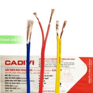 Dây điện đôi (2 sợi) loại [2 x 0.5], [2 x 0.75] vỏ PVC, lõi bằng đồng của CADIVI