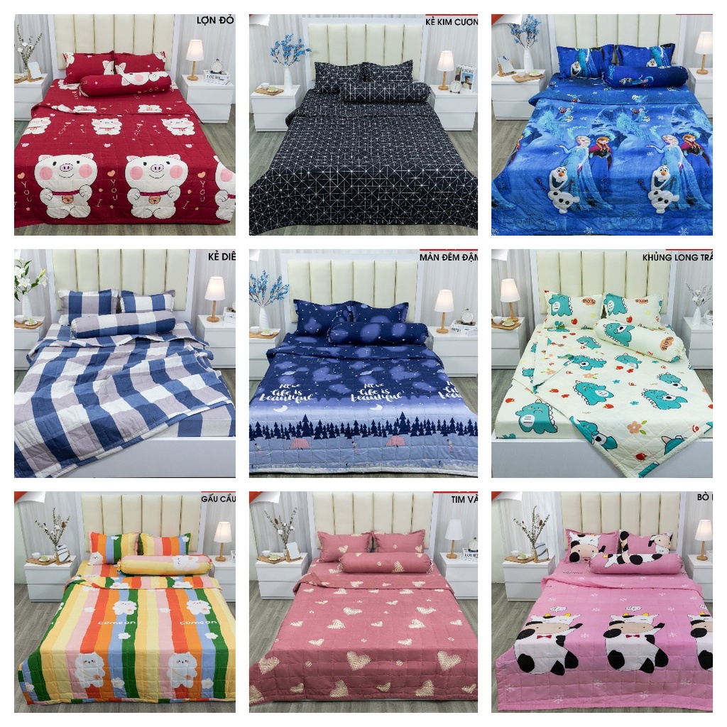 Bộ ga gối 3 món, gồm 1 ga 2 vỏ gối nằm,vải cotton poly,karo vương miện