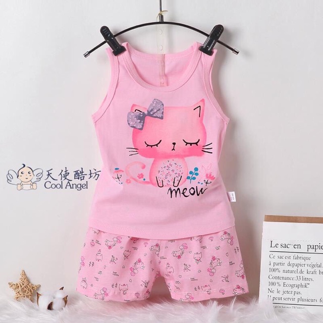 # Bộ đồ thun cotton ba lỗ bé gái# bộ đồ thun bé gái peppa,pony, kitty, thỏ, mickey, nàng tiên cá, mèo, voi#