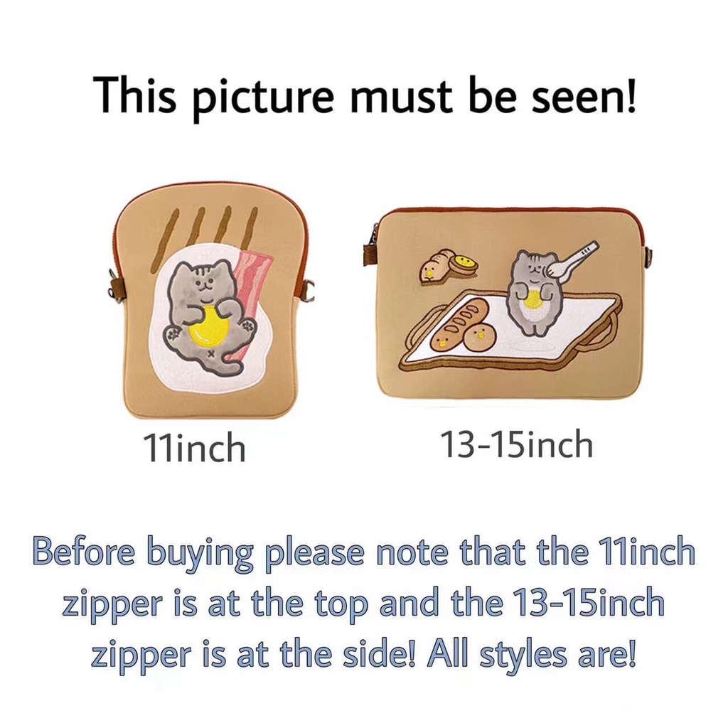 Túi đựng máy tính xách tay hình mèo toast phong cách Hàn Quốc Túi bên trong 11/13 inch có thể là túi đựng máy tính bảng đeo chéo