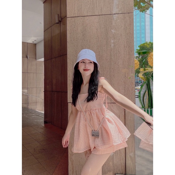 Set áo dây + short ô vuông 2 màu