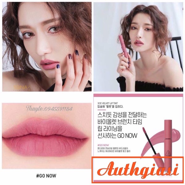 Son kem 3CE Velvet Lip Tint Go Now màu Tím Nude ấn tượng