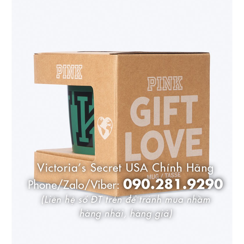 (Ly Ceramic Mug 40) Ly cafe màu xanh lá, in chữ Pink đen thời trang, Ly nước 16,9oz = 500mL - Pink Victoria's Secret