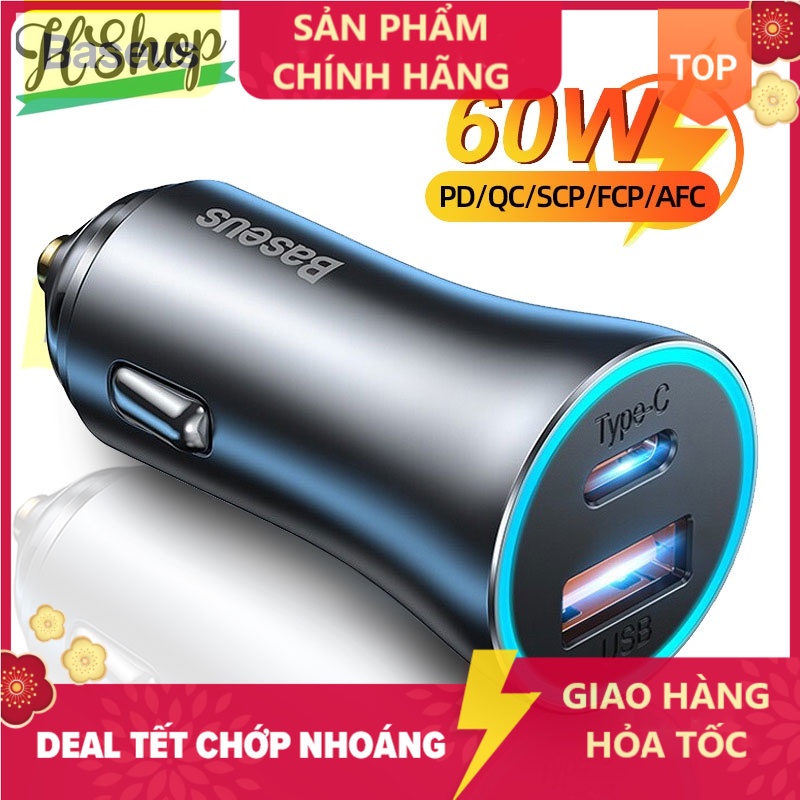 Tẩu sạc trên xe hơi Baseus 60W QC 4.0 PD 3.0 sạc nhanh thích hợp cho ĐT táo 13 Pro Max Samsung -HSHOP365