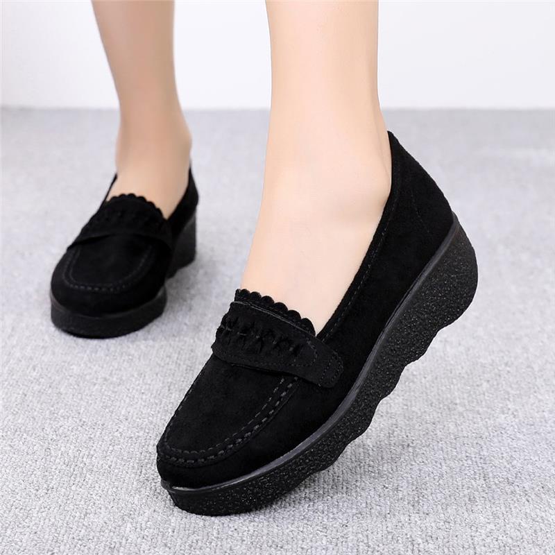 2021 mới cũ giày vải Bắc Kinh phụ nữ đơn nền tảng đậu Hà Lan giữa gót mềm đế đen công việc