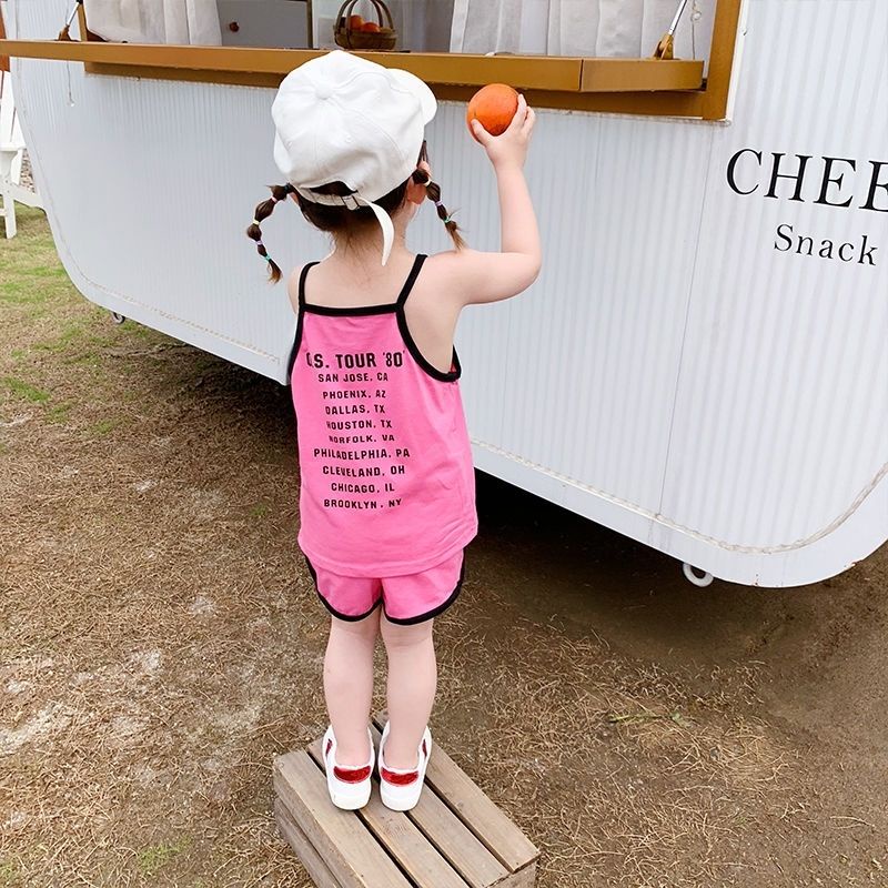 Set Áo Thun Ngắn Tay In Chữ + Quần Short Thiết Kế Mới Thời Trang Mùa Hè Dành Cho Bé Gái