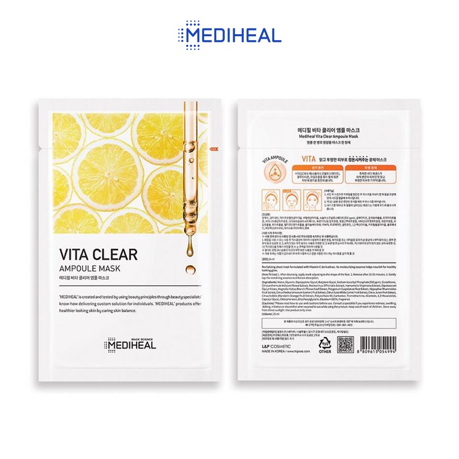 Mặt nạ tăng cường sức sống và dưỡng trắng da Mediheal Vita Clear Ampoule Mask 25ml [K203]