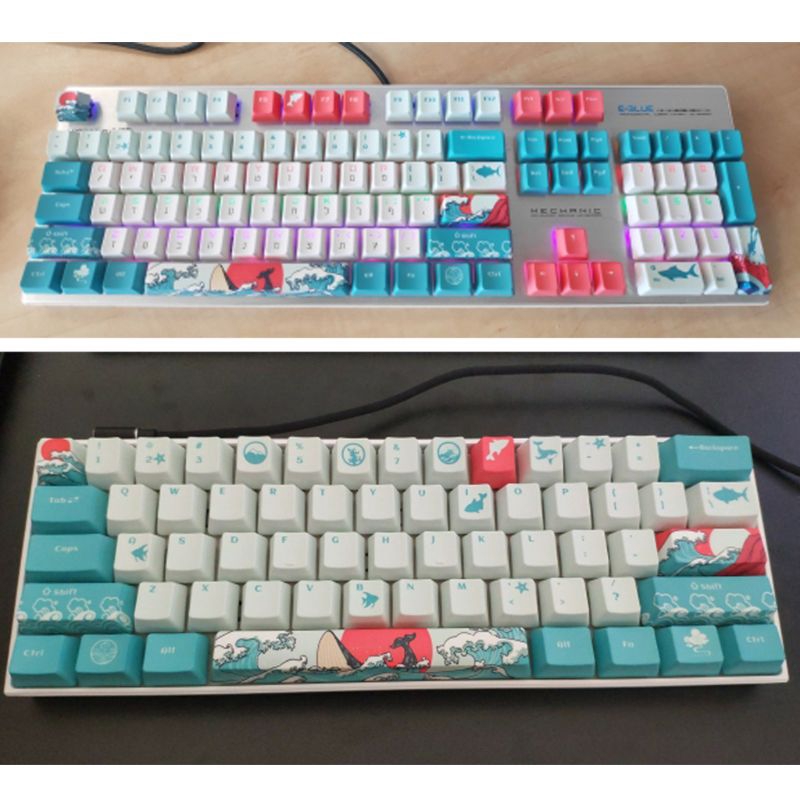 zzz* 5 Sides Dye-Sublimation 109 Ukiyo-e Sea Waves Keycap Mechanical Keyboard Keycaps