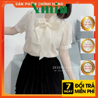 áo sơ mi cột nơ ngắn tay , áo sơ mi tơ 2 lớp aosomiredep