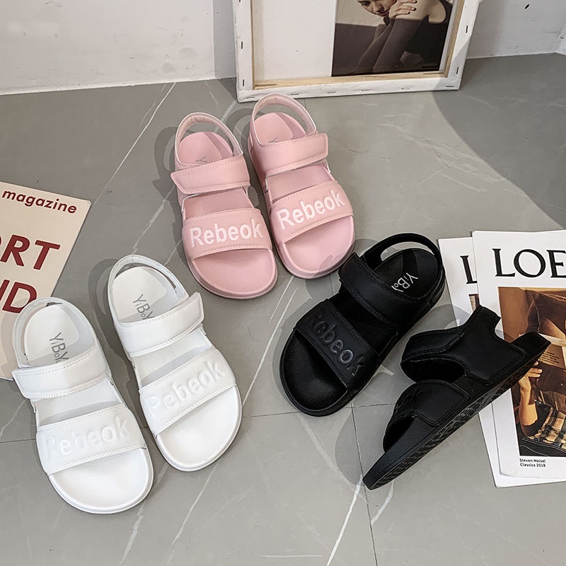 Oeggeo shop Xăng đan Hở Ngón Phong Cách Thể Thao Khóa Dán Màu Hồng Cho Nữ
