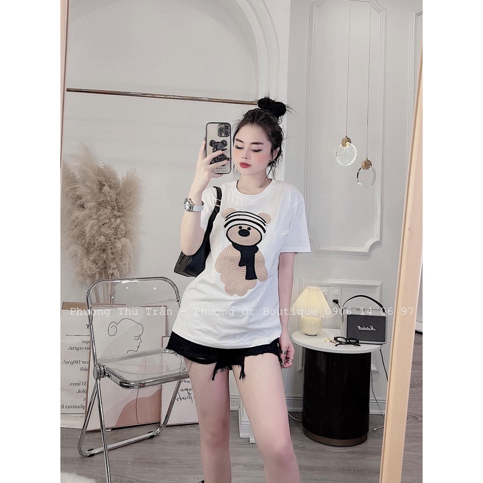 Áo phông nữ form thung in gấu 5D nét như sony phối kiểu gì cũng xinh (CT-3PP8)