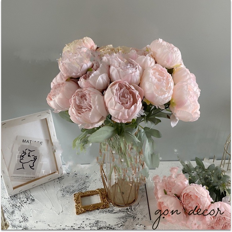 Bó hoa tường vi giả cành ngắn 7 bông lớn sang trọng trang trí nhà cửa, trang trí đám cưới - Gọn Decor