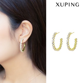 Bông Tai Nữ Bạc 925 Mạ Vàng 14K, Đính Đá Khoen Tròn Sang Trọng - XPBT51
