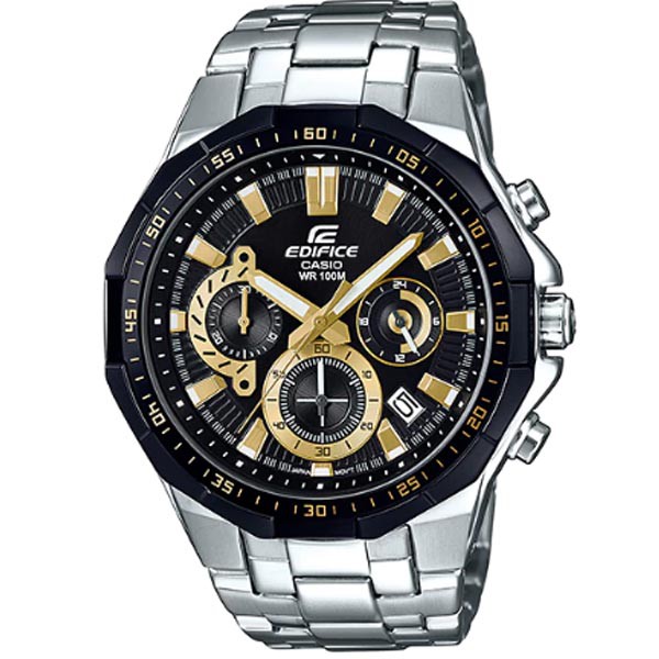 Đồng Hồ Nam Casio EFR 554D - 1AV9UDF - Quartz - Dây Kim Loại ( Dây Bạc, Mặt Đen Vàng )