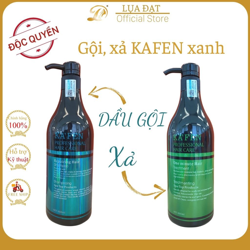 Dầu gội và dầu xả tóc KAFEN xanh CHÍNH HÃNG siêu mềm mượt phục hồi tóc hư tổn