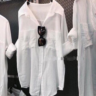 Sơ mi oversize style Hàn xẻng 2 túi