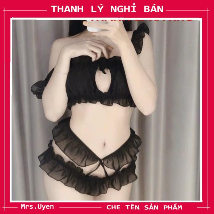 Bộ Đồ Ngủ Nữ Sexy Cosplay Nàng Lolita Siêu Quến Rũ, Đồ Lót Ren Chất Voan Cát Cao Cấp Đủ Phụ Kiện - Bikini LoX