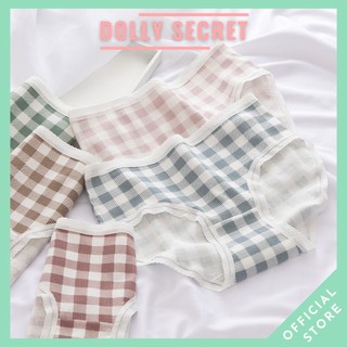 Quần lót bigsize cotton gân tăm sợi tre viền ren sexy gợi cảm họa tiết kẻ caro dễ thương cho nữ VERA DOLLY SECRET QL052