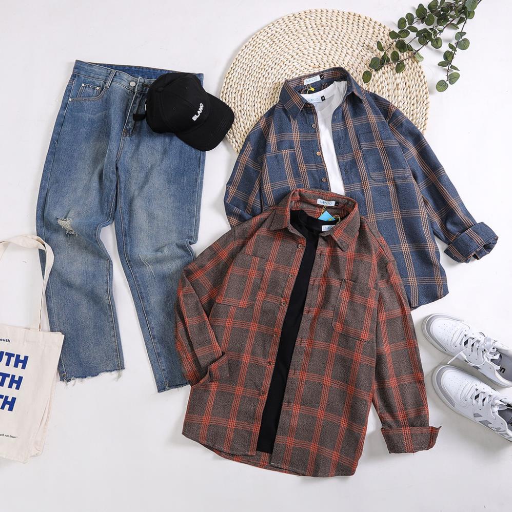 Áo Sơ Mi Caro Nam MANDO Form Rộng Chất Vải Dạ Mỏng Dài Tay Kiểu Dáng Basic Unisex Thời Trang Hàn Quốc ACB96 )(i1 *