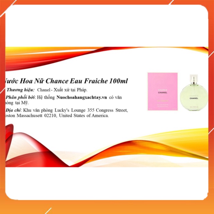 Nước Hoa nữ Chance Eau Fraiche 100ml - XT025