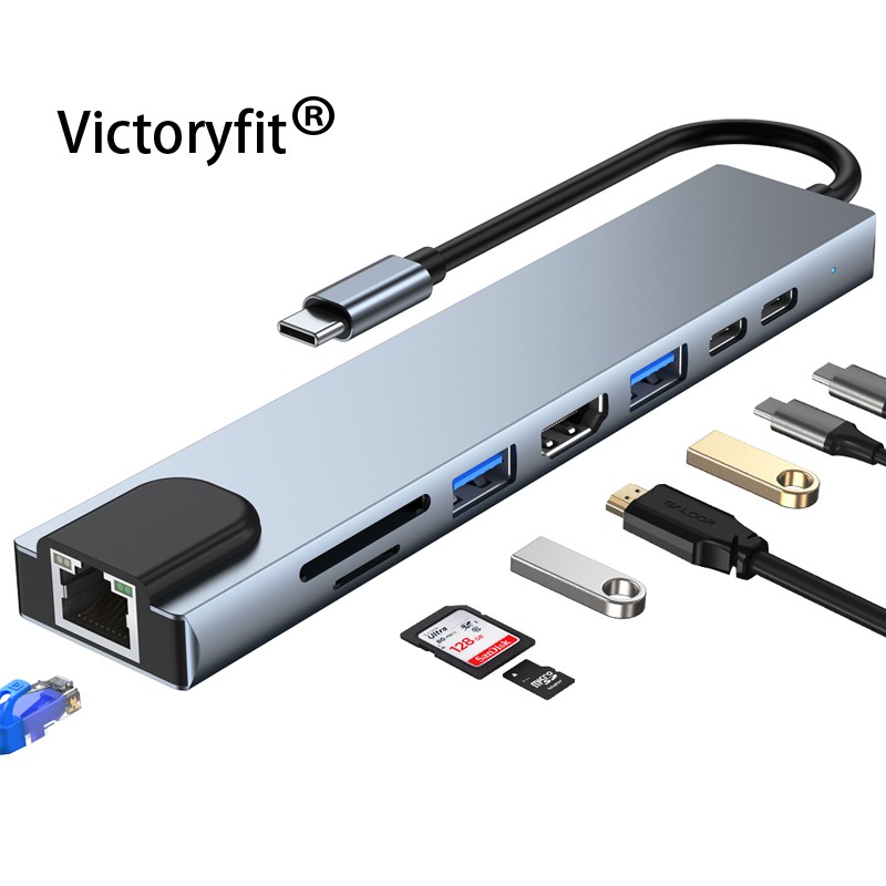 Cổng Chuyển 8 In 1 USB-C Hub Dành Cho Macbook, PC và Devices