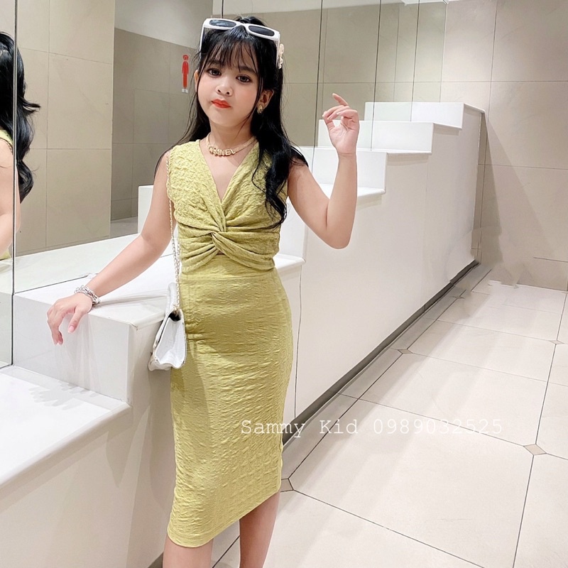 Set áo xoắn ngực Chân Váy bút chì cạp cao cho bé gái size đại 16-41kg siêu Sang chảnh