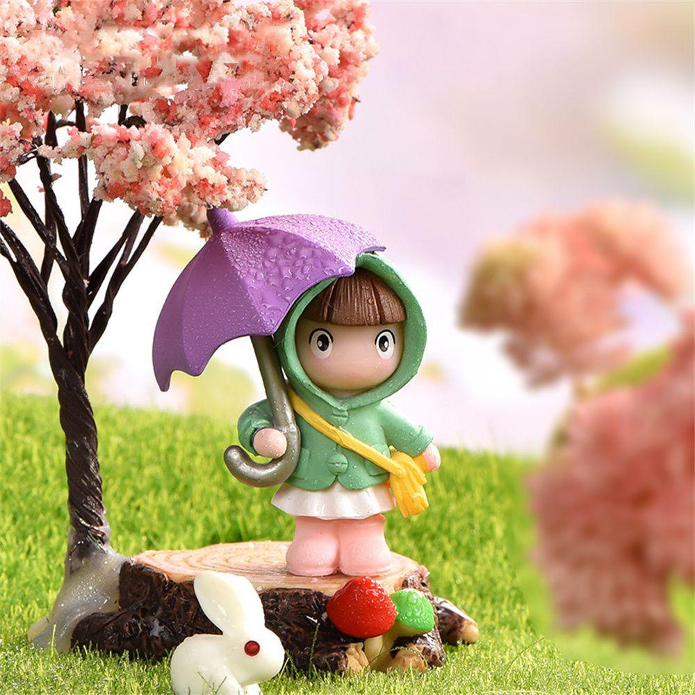 LEISURE Đồ trang trí Cô Gái Cầm Dù Mini Trang Trí Bàn Làm Việc