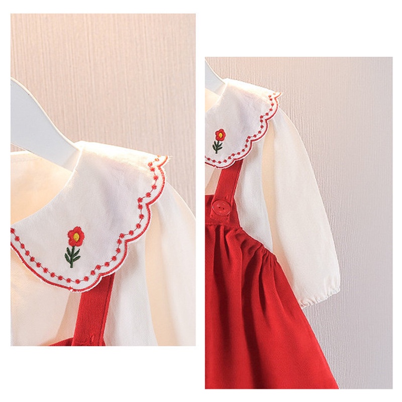 Bộ Đầm Dài Tay + Váy Yếm Xinh Xắn Theo Phong Cách Hàn Quốc Dành Cho Bé 0-4 Tuổi