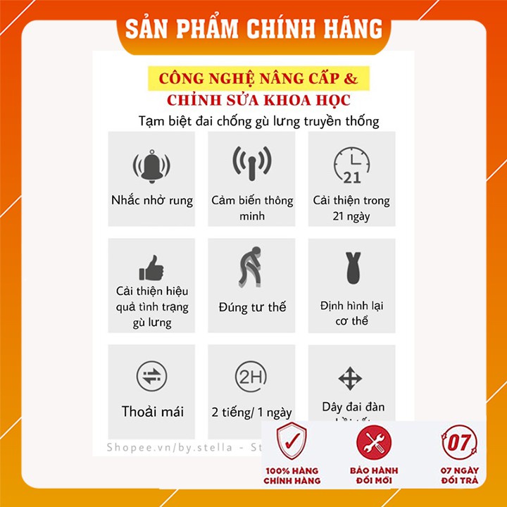 Đai Chống Gù Lưng Cao Cấp Thông Minh Giảm Cận Thị Cảm Ứng Rung Nhật Bản Cho Trẻ Em và Người Lớn