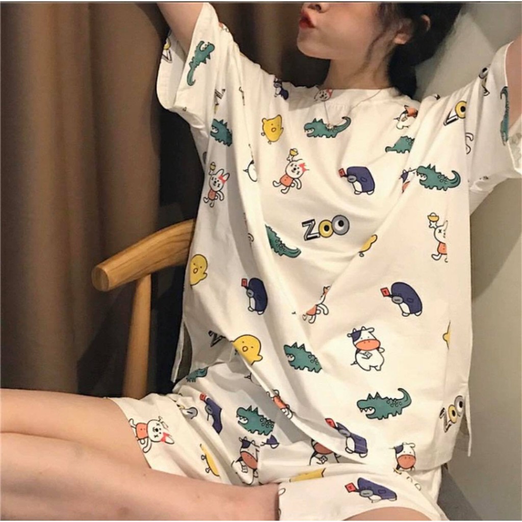 [Mã WA2710 giảm 10k đơn 99k] Áo Thun Nữ ? Set bộ cộc tay icon zoo SIÊU HOT ?