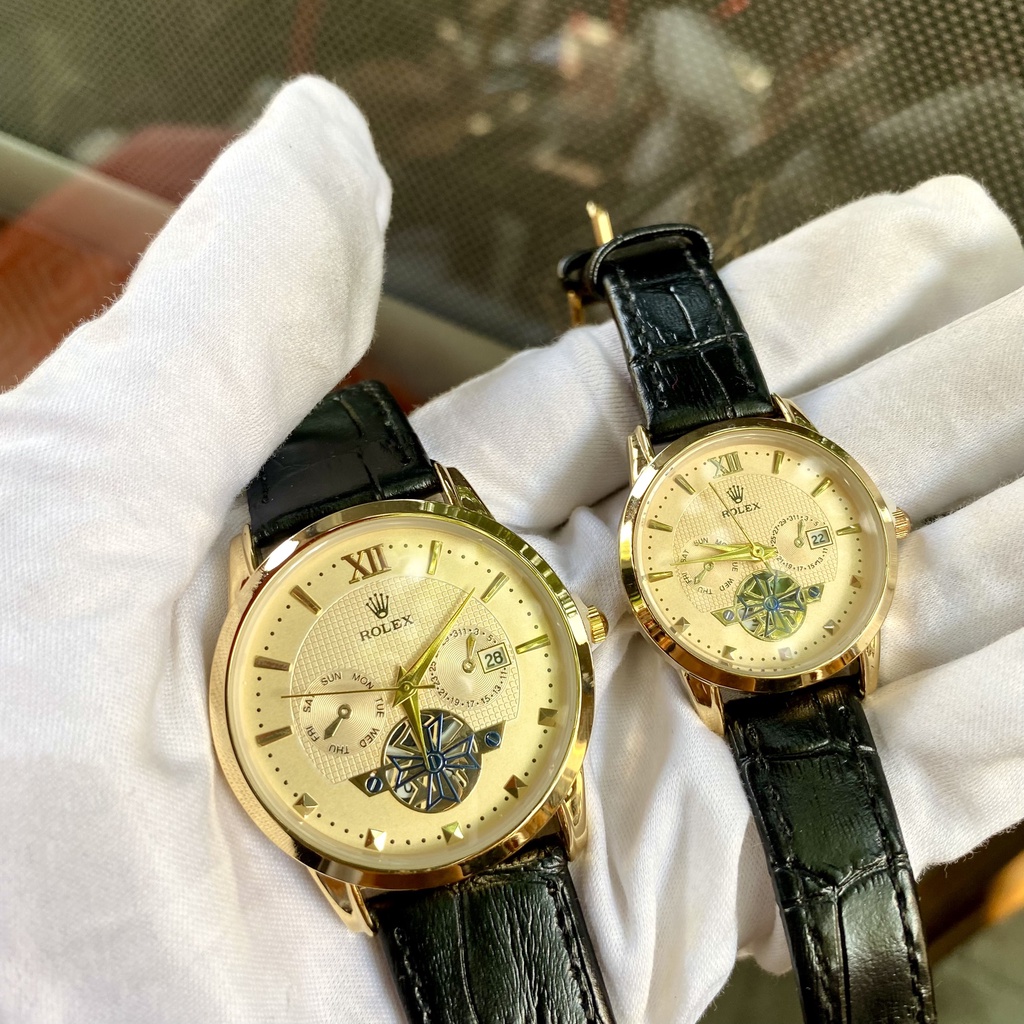 Đồng Hồ Cặp Đôi RoLex R075B Mặt VÀNG Chống nước, Chống xước tốt