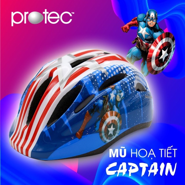 Protec Mũ bảo hiểm Xe đạp siêu nhẹ hình Captain America dành cho trẻ em - mũ bảo hiểm cho bé