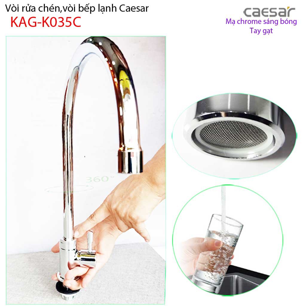 Vòi bếp lạnh Caesar KAG-K035C, sales kitchen faucet Vòi rửa chén bát lạnh Caesar cần cong hiệu suất tốt sử dụng tốt