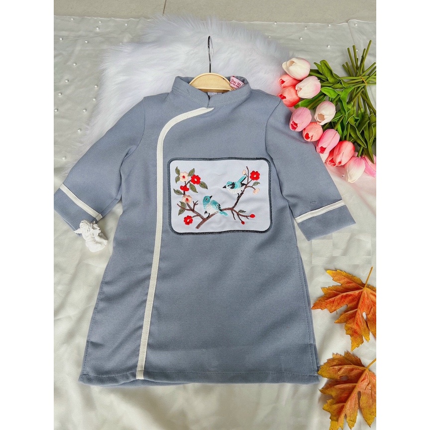 Áo dài cách tân bé trai dài tay chất liệu nhung tăm cao cấp - L16