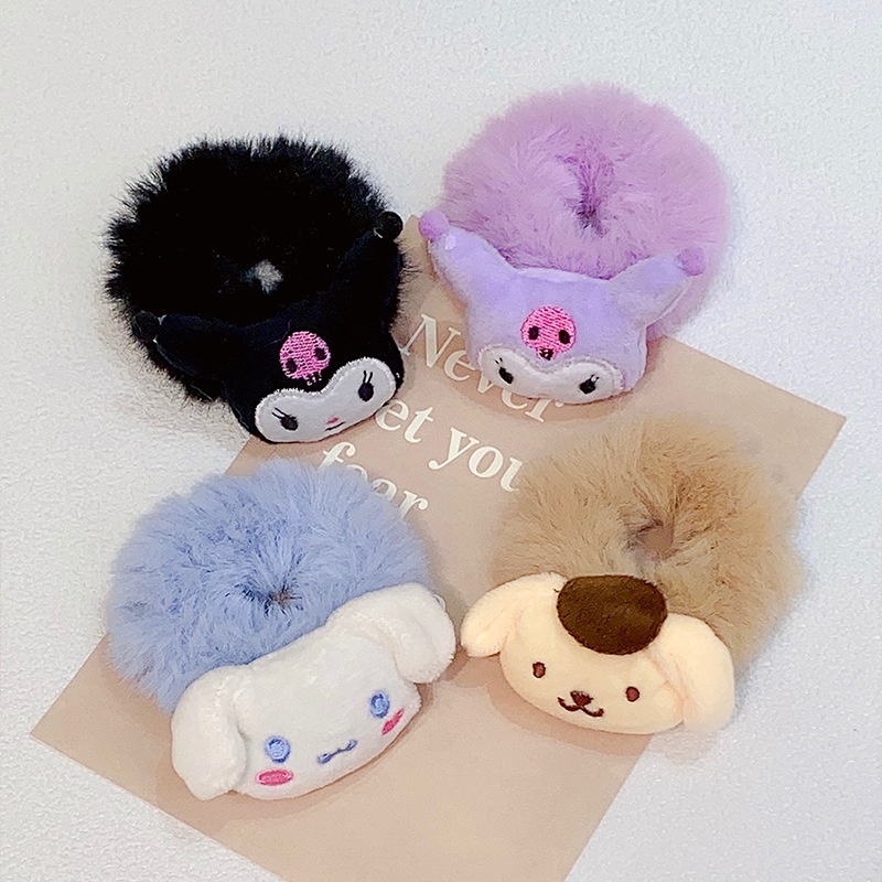 SANRIO Dây Cột Tóc Lông Nhung Hình Thú Hoạt Hình Phong Cách Hàn Quốc Cho Nữ