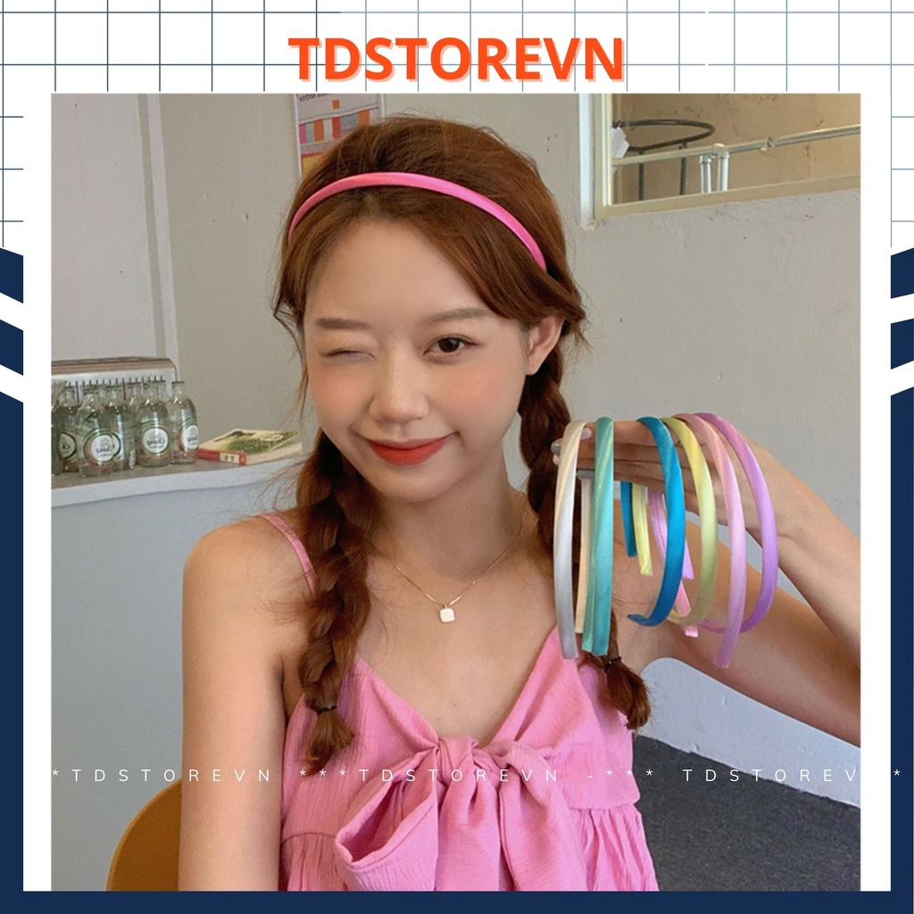 Bờm tóc vải trơn satin Tdstorevn bản mỏng màu kẹo phong cách Hàn Quốc cho nữ, bờm mã TD80
