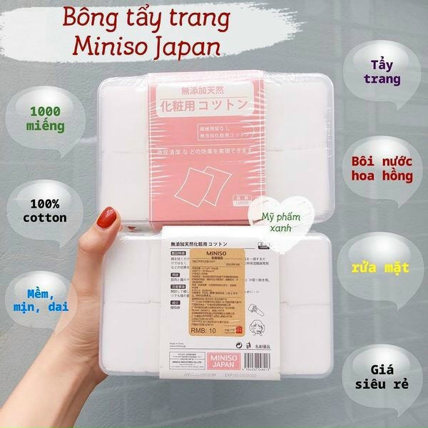 Bông tẩy trang Miniso Nhật Bản Họp 1000m