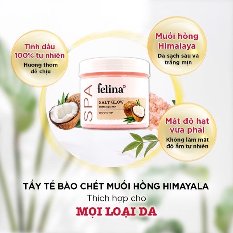 Muối Tắm Felina Himalaya Salt Glow Coconut Tẩy Tế Bào Da Chiết Xuất Dừa 500g