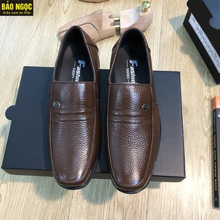 Giày Lười Trung Tuổi Nam Da Bò Nâu Cao Cấp - Đế Cao Su Mềm 3cm