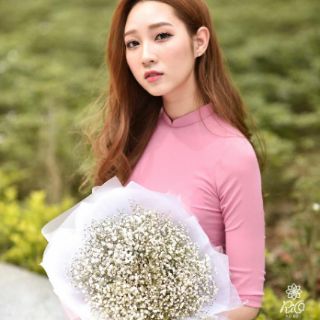 Áo dài 2 tà hồng đỗ cổ 2 phân (cả bộ)
