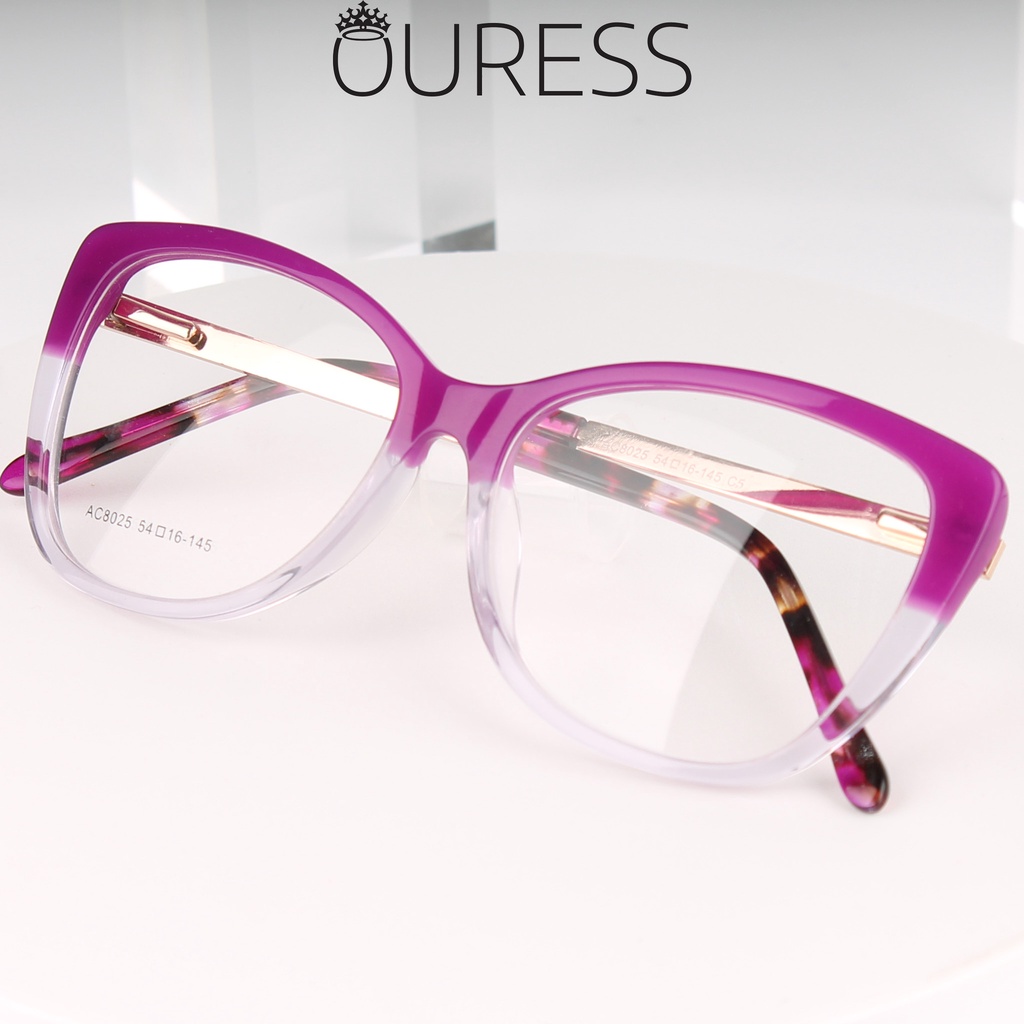 Gọng kính unisex nhựa Acetate cao cấp dáng mắt mèo thời trang OURESS ac8025
